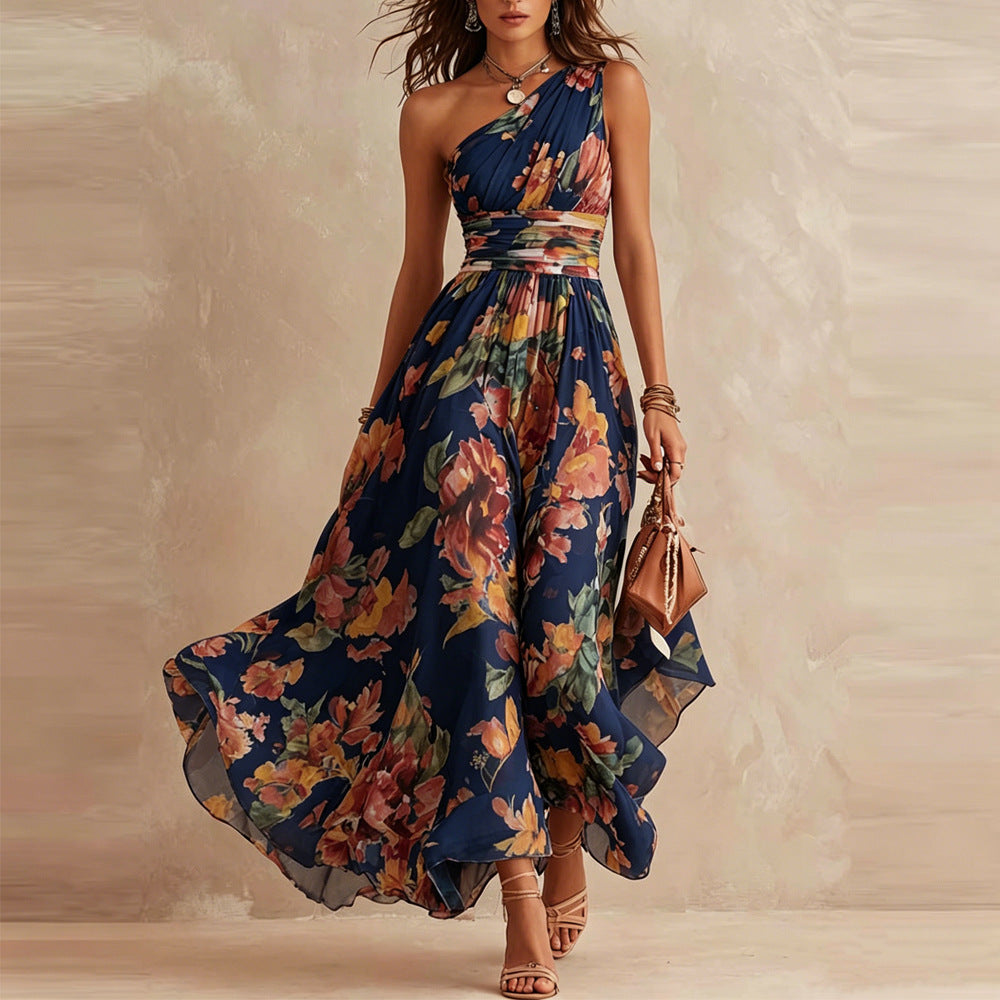 Aurora | Vestido floral de un solo hombro