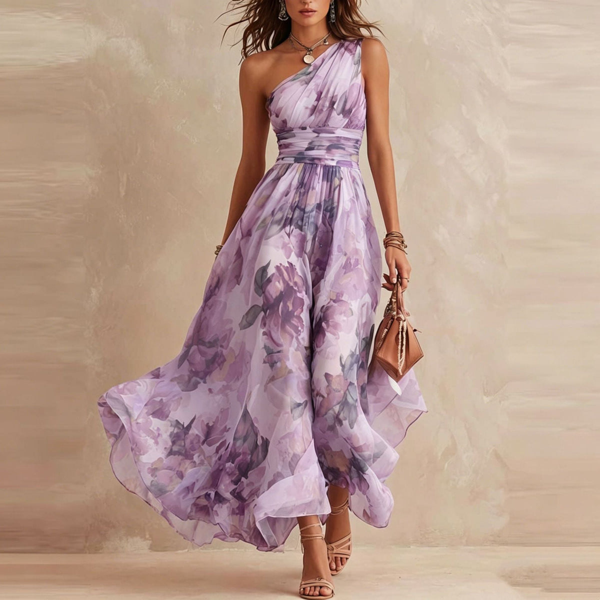 Aurora | Vestido floral de un solo hombro