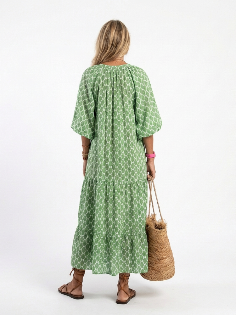 Apolil | Vestido midi con cuello en V y manga tres cuartos