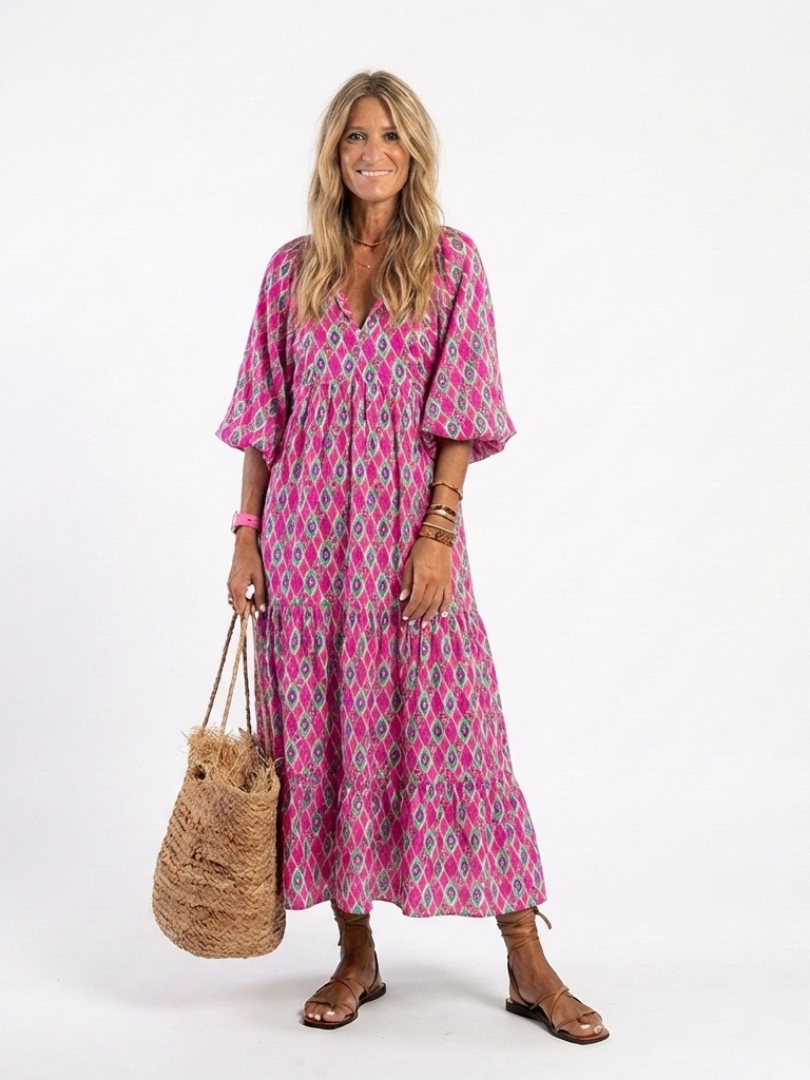 Apolil | Vestido midi con cuello en V y manga tres cuartos