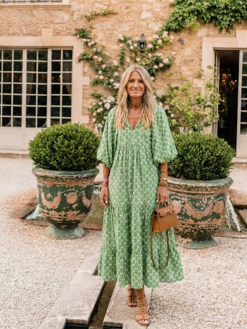 Apolil | Vestido midi con cuello en V y manga tres cuartos