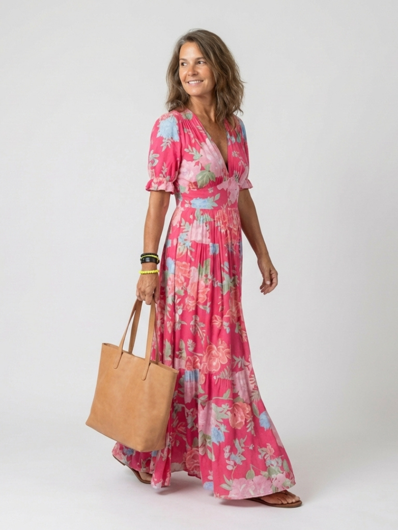Della | Vestido largo con estampado floral y escote en V