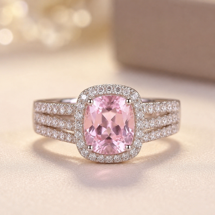 Anillo de halo de amatista de oro