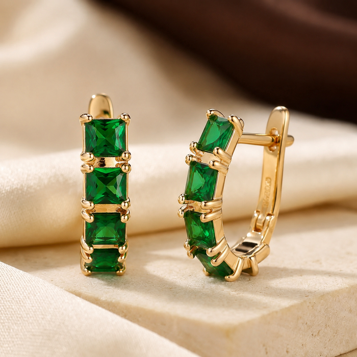 Pendientes de aro grueso esmeralda de oro