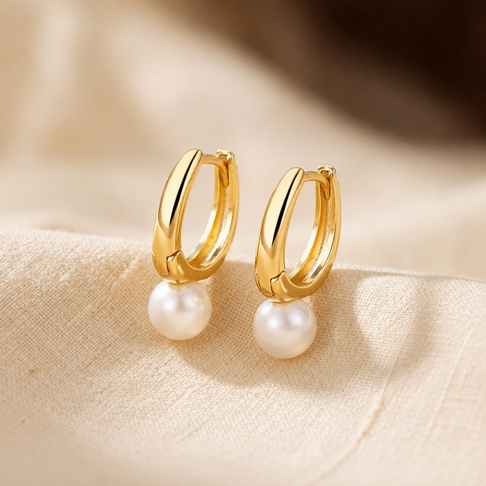 Pendientes de aro de perlas de oro