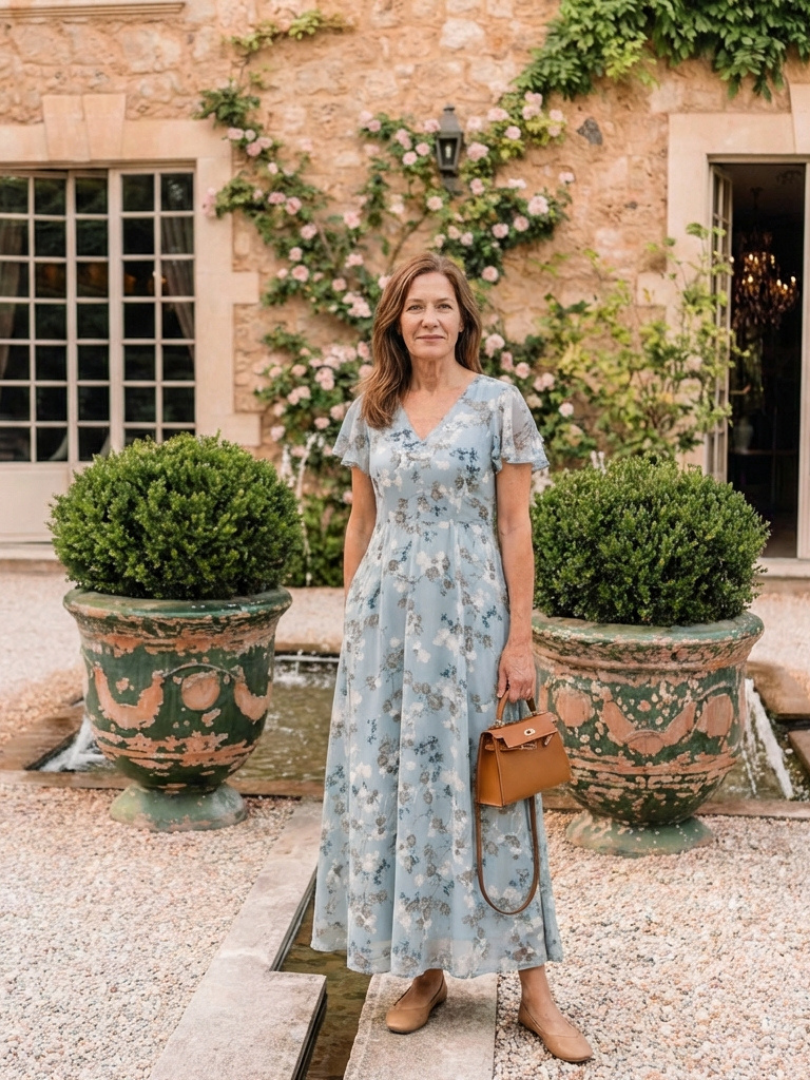 Ismeria | Vestido largo de gasa floral