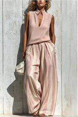 Sarah | Conjunto informal de top sin mangas y pantalones a rayas
