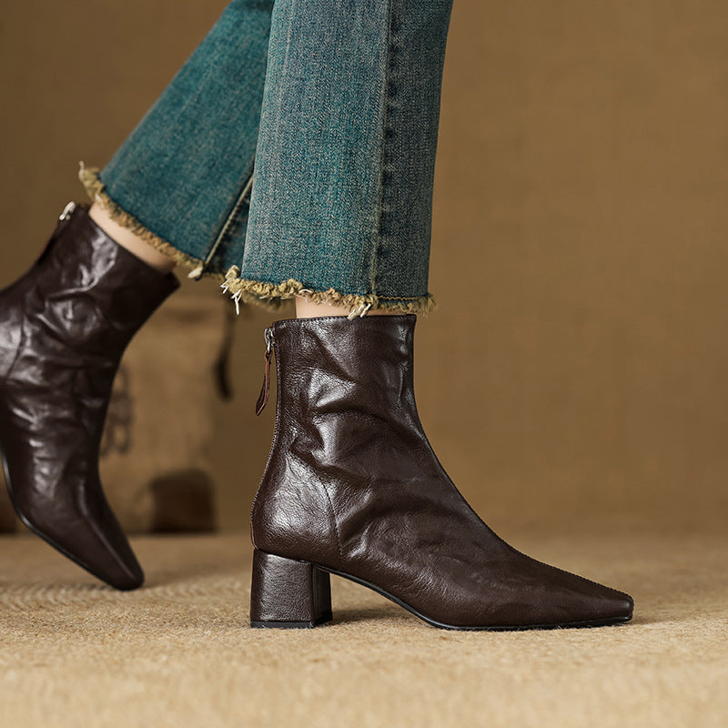 Riona – Botines de tacón de tacón de cuero genuino