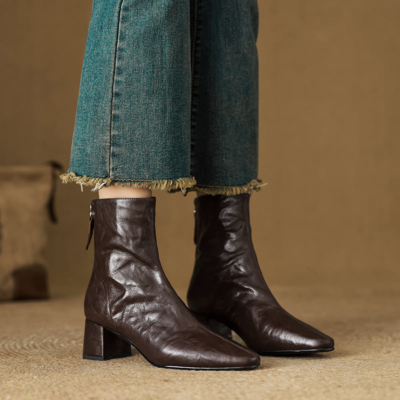 Riona – Botines de tacón de tacón de cuero genuino