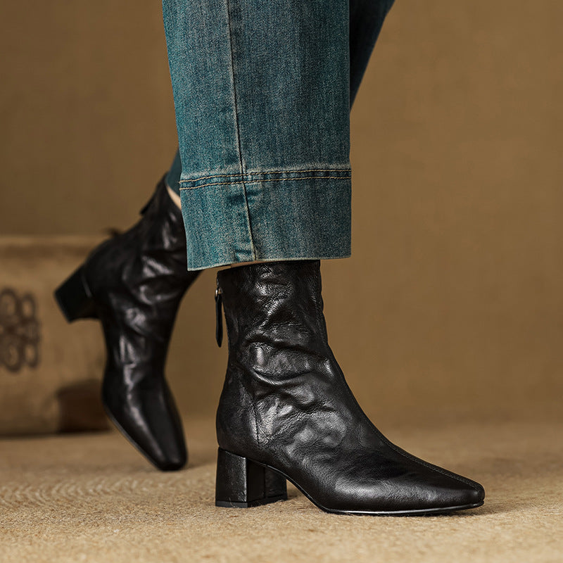 Riona – Botines de tacón de tacón de cuero genuino