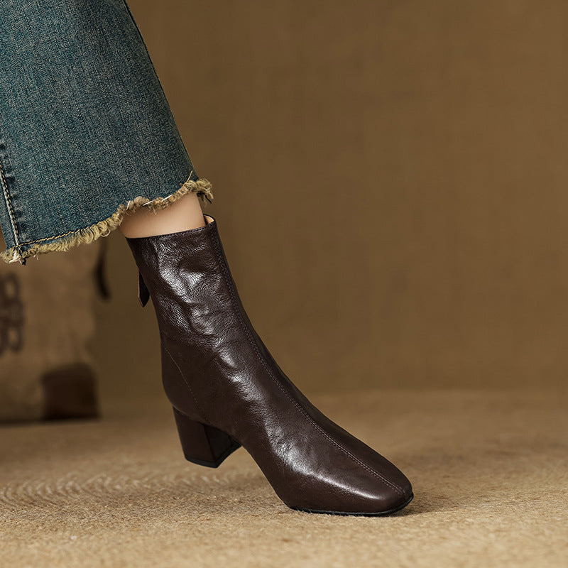 Riona – Botines de tacón de tacón de cuero genuino