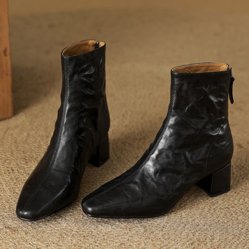 Riona – Botines de tacón de tacón de cuero genuino