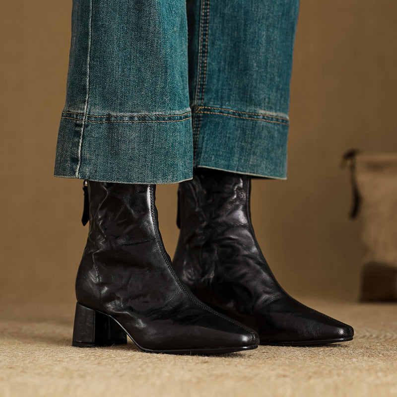 Riona – Botines de tacón de tacón de cuero genuino