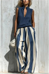 Sarah | Conjunto informal de top sin mangas y pantalones a rayas