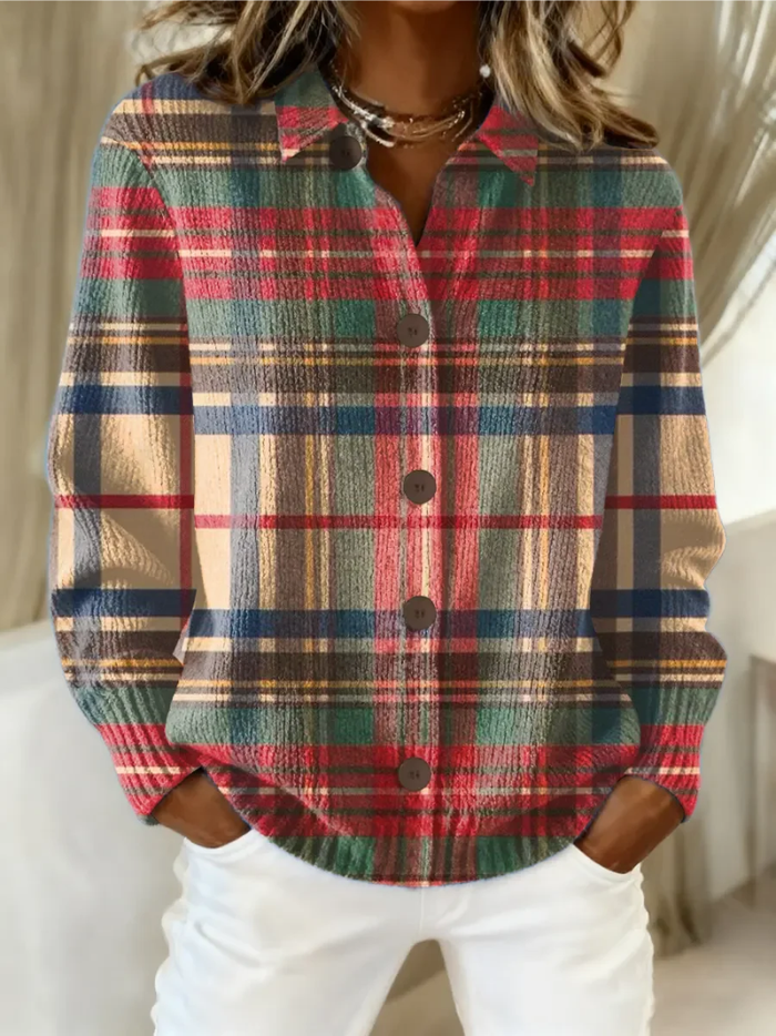 Gloria | Cárdigan multicolor de cuadros con botones