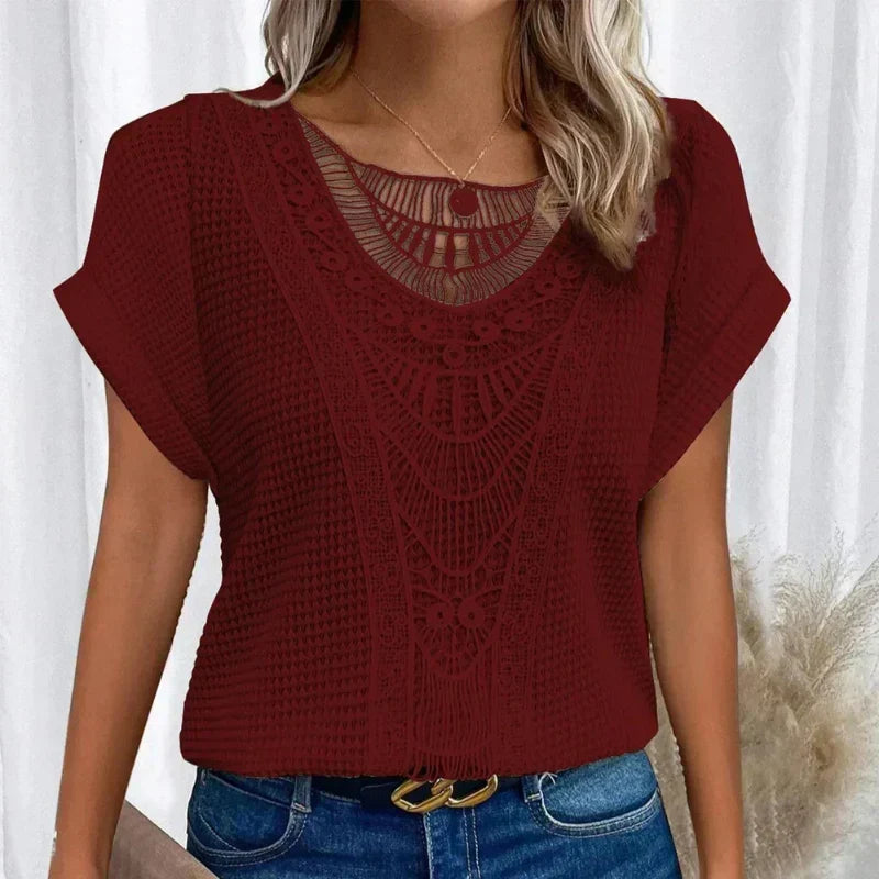 Ariana - Top con cuello redondo y ribete de encaje