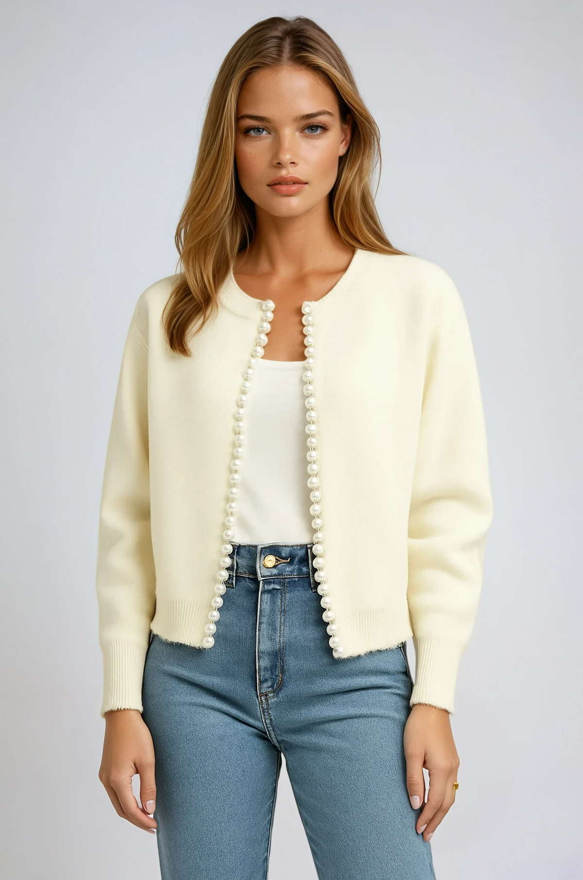 Cárdigan con borde de perlas