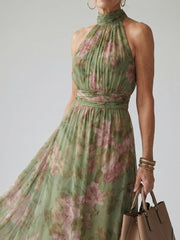 Charlotte-Rose | Vestido midi con estampado floral y cuello halter