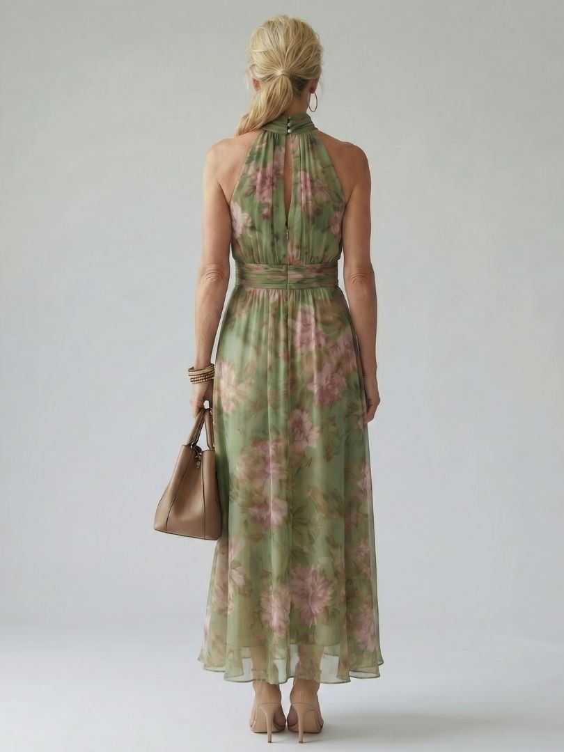 Charlotte-Rose | Vestido midi con estampado floral y cuello halter