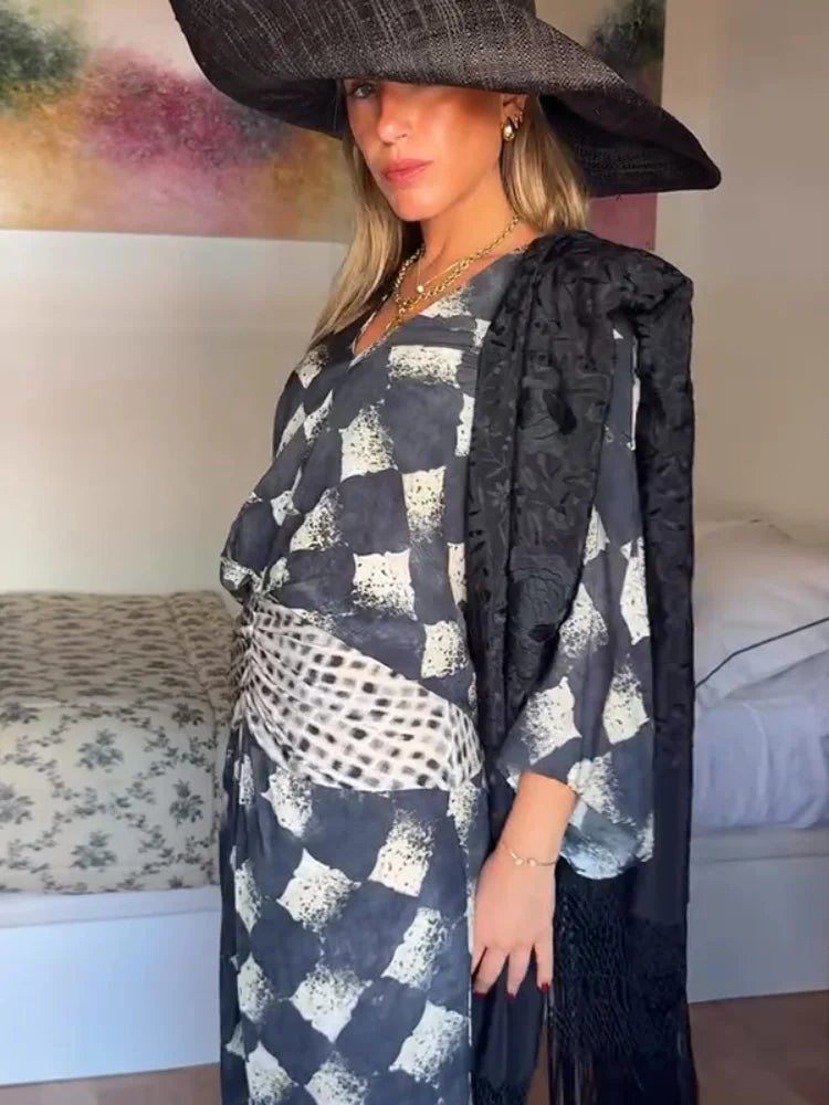 Cassia | Vestido maxi con estampado monocromático
