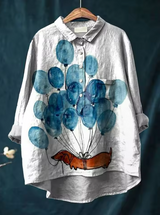 Bowie | Blusa informal con estampado artístico de galgos y globos