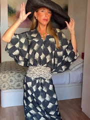 Cassia | Vestido maxi con estampado monocromático