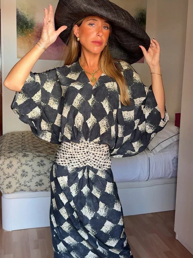 Cassia | Vestido maxi con estampado monocromático
