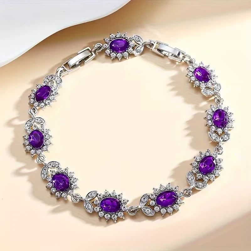 Pulsera Floral Amatista Plata