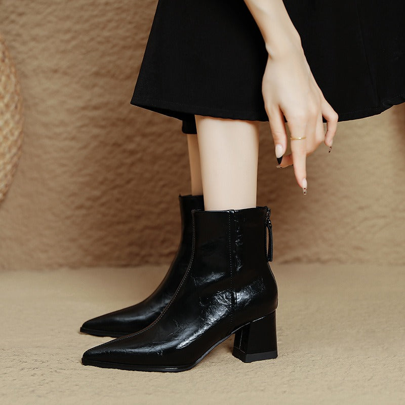Riona – Botines de tacón de tacón de cuero genuino