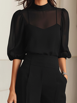 Valéria | Conjunto de tres piezas con top transparente y pantalones de pierna ancha