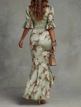 Cressida | Vestido maxi fruncido con estampado floral