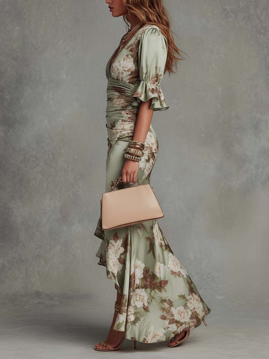 Cressida | Vestido maxi fruncido con estampado floral