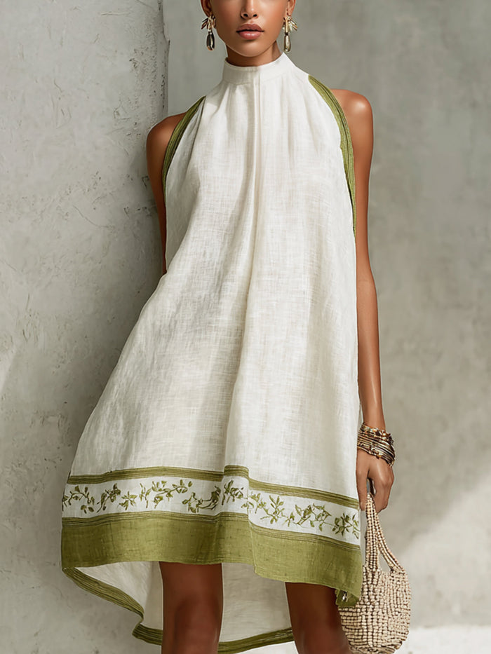 Ágata | Mini vestido sin mangas con estampado floral en blanco y verde oliva