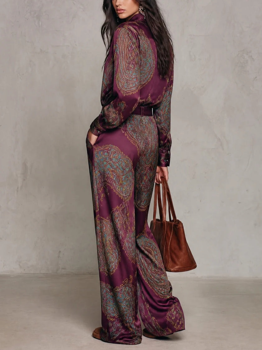 Beatrice – Conjunto de satén con estampado paisley