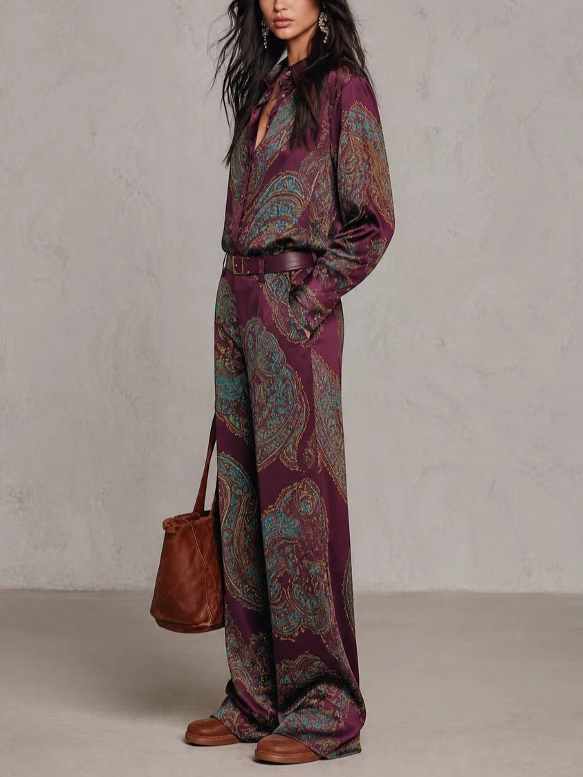Beatrice – Conjunto de satén con estampado paisley
