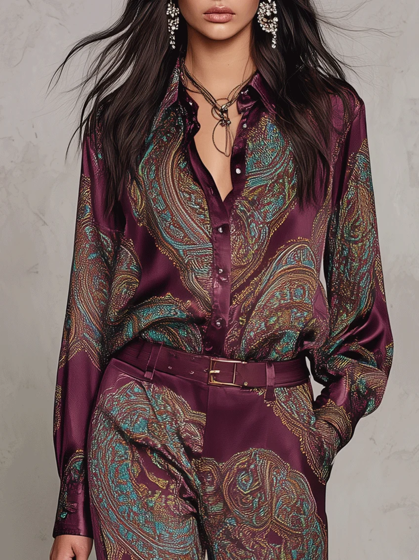 Beatrice – Conjunto de satén con estampado paisley