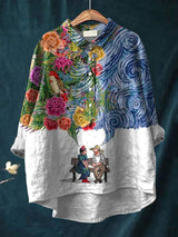 Aveline | Blusa informal con estampado artístico de ensueño de jardín