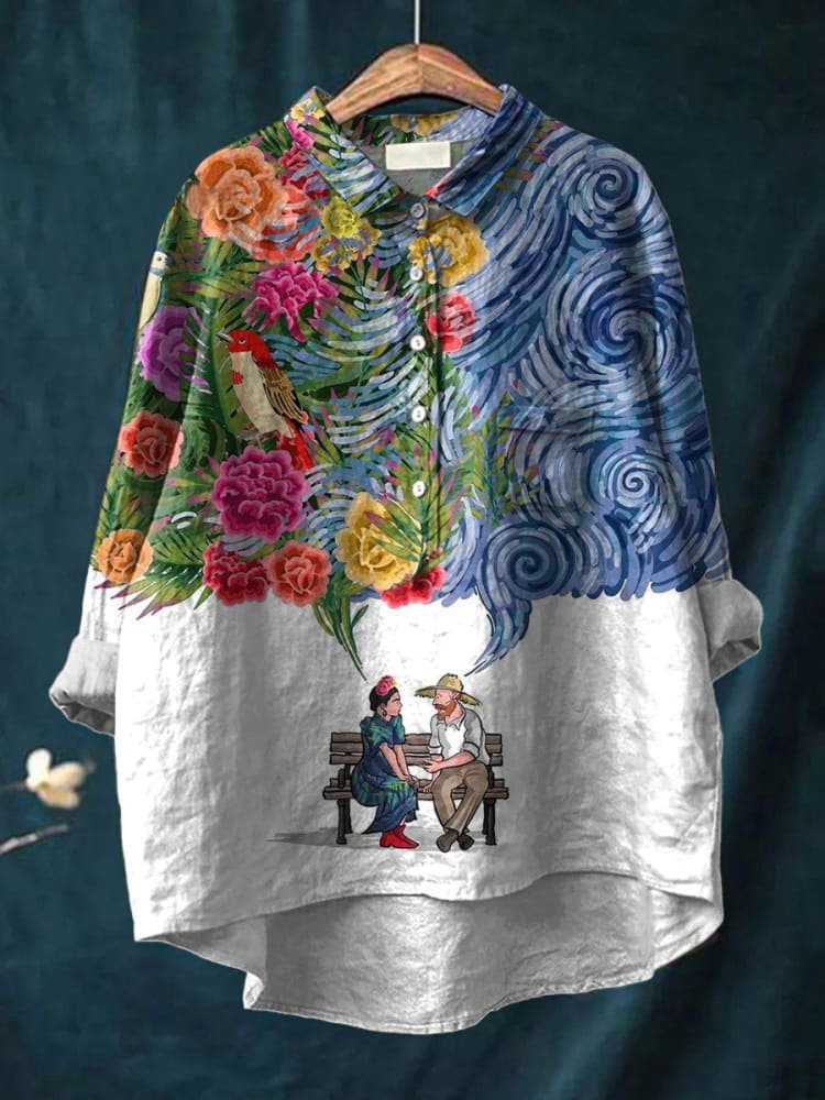 Aveline | Blusa informal con estampado artístico de ensueño de jardín