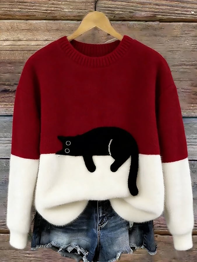 Aileen™ | Elegante camiseta de punto de corte oversize con estampado de gatos