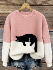 Aileen™ | Elegante camiseta de punto de corte oversize con estampado de gatos