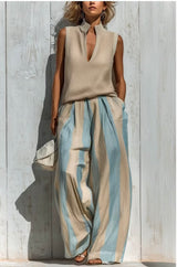 Sarah | Conjunto informal de top sin mangas y pantalones a rayas