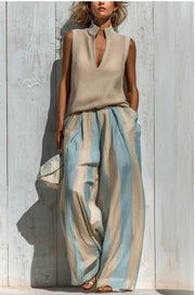 Sarah | Conjunto informal de top sin mangas y pantalones a rayas