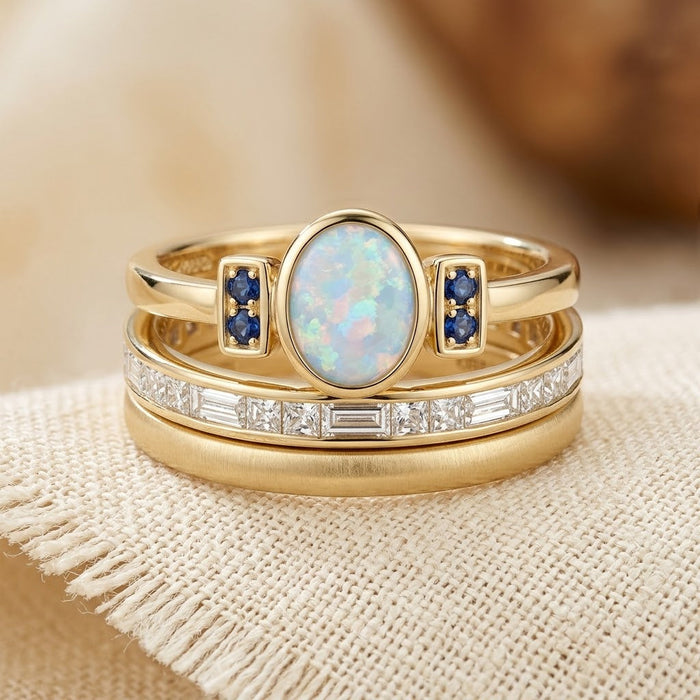 Juego de anillos de bisel apilados de oro