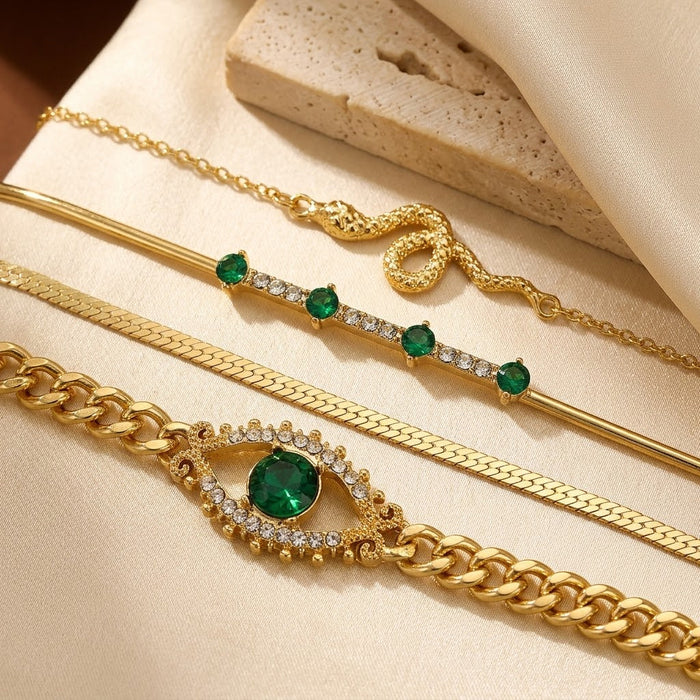 Conjunto de pulsera de oro esmeralda de oro