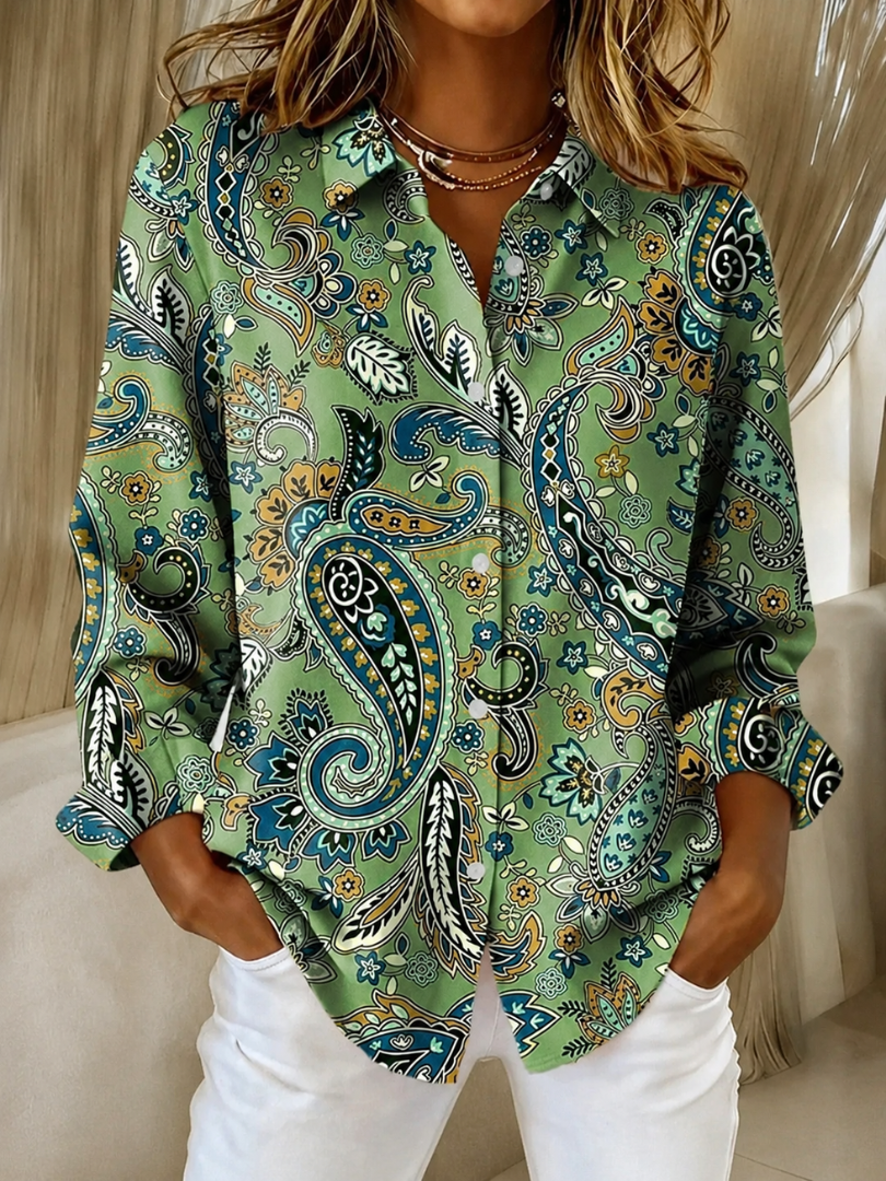 Rosemarie | Blusa camisera con estampado de cachemira