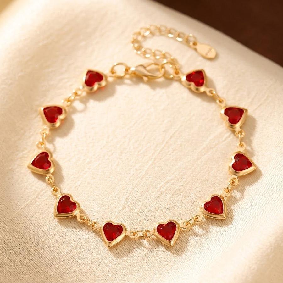 Pulsera de cadena de corazón rubí dorado