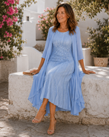 Celeste | Vestido de lentejuelas con cárdigan