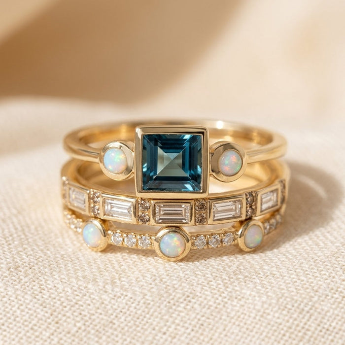 Conjunto de anillo geométrico apilado de oro