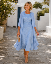 Celeste | Vestido de lentejuelas con cárdigan