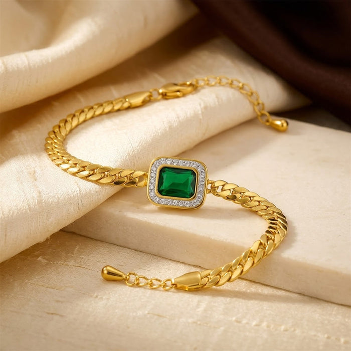 Pulsera Cadena Esmeralda Oro